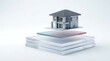 © Fresh Vision - A small residential home model floating above glass layers representing a 20 down payment strategy for future real estate property investment plans