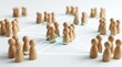 © PhanDesigns - A social network structure of wooden pawn figures with bright connection lines representing community interaction.
