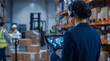 © Watercolor_Kawaii - Logistics coordinator studying delivery route map, warehouse manager checking supply chain, cheerful employee professional shipment