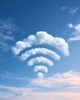 © Generative AI - cloud formation resembling wifi signal icon in blue