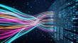 © Wannaeka - Digital network technology background with machine learning analytics and data processing streams.