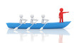 © MUHAMMAD - Successful business leadership concept with red leader directing white rowers in a blue boat