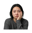 © maruf - Sad Asian woman in grey sweater crying cutout on transparent background for healthcare ads