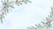 © KhandokerTanjum - Elegant watercolor winter floral frame with pine branches and red berries on a soft light blue background