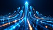 © Ahmed - Multiple glowing digital arrows converging upwards highlighting strategic business alignment technological progress and network synchronization