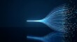 © Pixels Stock - glowing blue light trails with particles spreading out from a central point in dark abstract background representing data flow and technology connection.