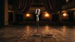 © creativestock - Vintage microphone on a wooden stage in a theater with velvet curtains and warm lighting