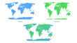 © marruu - Comparison of Mercator and Equal Earth world map projections shown in blue and green vector illustration. area representation of continents for geography education, cartography. atlas design concept.