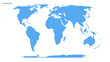 © marruu - World map in equal earth projection. Blue continents silhouette on white background. Vector geographic visualization of planet earth for education, atlas, cartography and global business presentation