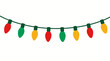 © Md Nazmul - String of Christmas lights with alternating red green and gold colorful bulbs on dark green wire, festive holiday decoration vector illustration with bold flat colors on clean solid white background