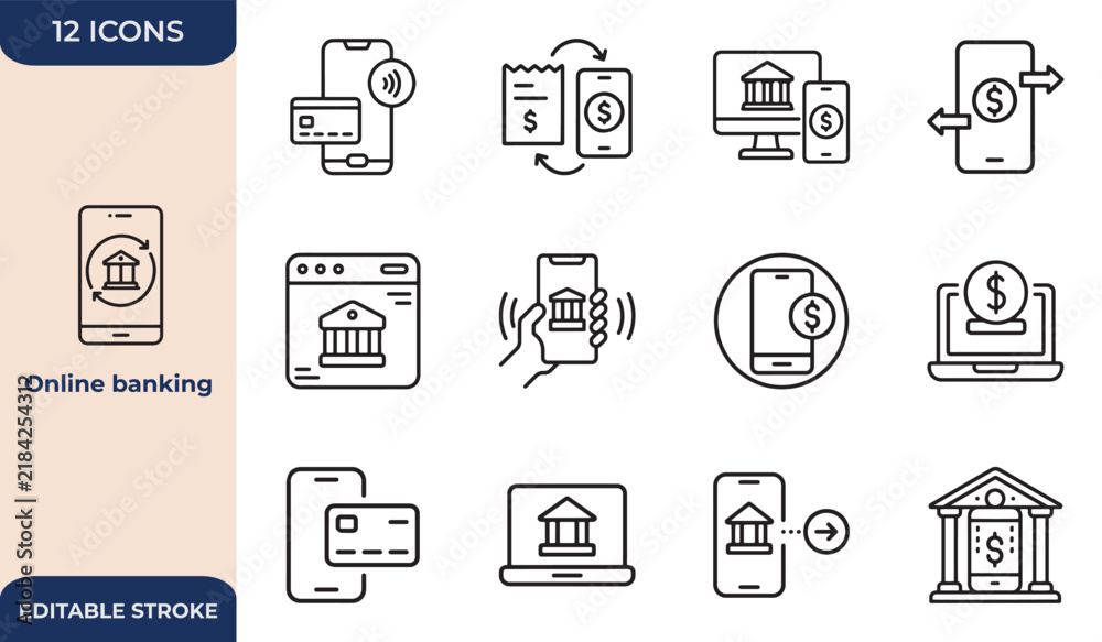 Online banking, digital, account, Modern and Premium Icon Set, Editable ...