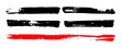 © dirtyfellas - Black and red stripe grunge brush stroke set on white background. Hand painted horizontal lines collection isolated for banner highlight, header frame, and graphic layout.