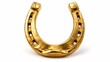 © Alamin - Polished golden horseshoe stands upright on a clean white background symbolizing luck and success.