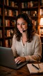 © Qazy - Customer service agent wearing headset working on laptop at desk