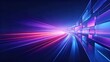 © wilson - Fast glowing colorful red purple blue motion light trails along curved glass tunnel path, futuristic high speed digital data and network technology background
