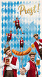 © master1305 - Playful Oktoberfest poster design with repeating Bavarian man holding beer and sausage. Concept of seasonal event posters, brewery ads and festival invitations.