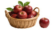 © iPNG - Woven basket overflowing with ripe red apples one apple beside it, isolated on transparent background