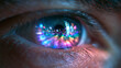 © BlackBridge Media - Close-Up of Human Eye Reflecting Neon City Lights