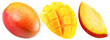 © Iurii Kachkovskyi - Three types of mango fruit showing whole and sliced varieties