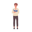 © Flash Vector - Nerd boy reading a book. Geek teenager learning and studying vector illustration