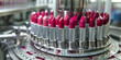 © Oleksandr - Lipstick production line in a modern cosmetics factory. Industrial machinery manufacturing beauty products like red and pink lipsticks in an automated assembly process with precision equipment and too