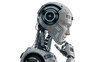 © pixogram - Detailed humanoid robot head with glowing blue eye and metallic finger on chin, isolated on transparent background