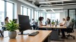 © BondGraphics - Modern workspace interior featuring diverse employees working in an open-plan office.
