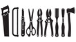 © Iftekhar - Black and White Tool Icons Forming the Word 'CUT'