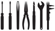 © Iftekhar - Black Silhouette Set of Hand Tools Including Screwdrivers, Pliers, Wrench, and Calipers