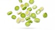 © Muslim - Fresh green leek slices falling in the air