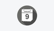 © Manower - Circular grey calendar sheet icon presenting the date January ninth with a realistic long shadow on a light grey background.