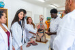© unai - Students learning human anatomy with organ model in lab