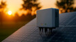© Ayoub - Solar Power Inverter Mounted on Photovoltaic Panels at Golden Hour Sunset