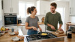 © md - Young couple cooking a healthy meal together in a modern home kitchen