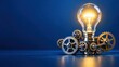 © Alamin - Gears and cogs mechanism powering bright glowing lightbulb as engineering innovation concept.