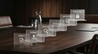 © T A M Photos - Glass stairs showing document approval workflow on conference table inside modern office