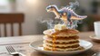 © joeycheung - Dinosaurs leap above steaming pancakes, syrup drips, butter melts delightfully.
