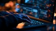 © mcjanuald - Holographic prompt generation interface in dark tech environment showcasing advanced programming commands and futuristic software engineering