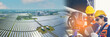 © unikyluckk - A male and female engineer at Cooling tower operations, Induced draft cooling towers service. Team of engineer or technicians maintenance and repair of cooling towers at solar farm.