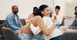 © peopleimages.com - Counseling, group and women in clinic with hug, comforting and empathy in mental health center. Compassion, patient or psychologist with embrace, understanding or support in peer therapy session.