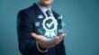 © Stock iT - Businessman Hand Holding Quality Assurance Certification Seal Icon for Corporate Excellence Standards Compliance Graphic Layout Website Hero Header