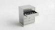 © Asghar - Shiny metal filing cabinet features an open drawer containing silver metallic numbers representing the upcoming year twenty twenty seven against a plain white studio background setting