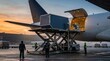 © Tikka MS - Cargo plane loading operations at airport tarmac during sunset with workers