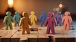 © White Pink - Inclusive workforce and corporate recruitment strategy concept featuring colorful wooden figures on puzzle pieces