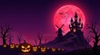 © Zahid - A spooky haunted castle on a hill with glowing jack o lanterns under a large red full moon
