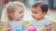 © theo - Two Adorable Toddlers Playing Together with Colorful Balls