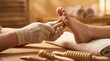 © DailyLens Studio - Wooden stick point massage technique for foot reflexology and wellness.