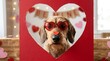 © Rita - Dog wearing heart-shaped glasses peeking through Valentine cutout