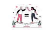 © Siraj - Gender equality concept with man and woman giving high five standing on balanced scale showing equal rights