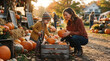 © AI_ID - Mother and daughter choosing pumpkins at a farm stand during autumn